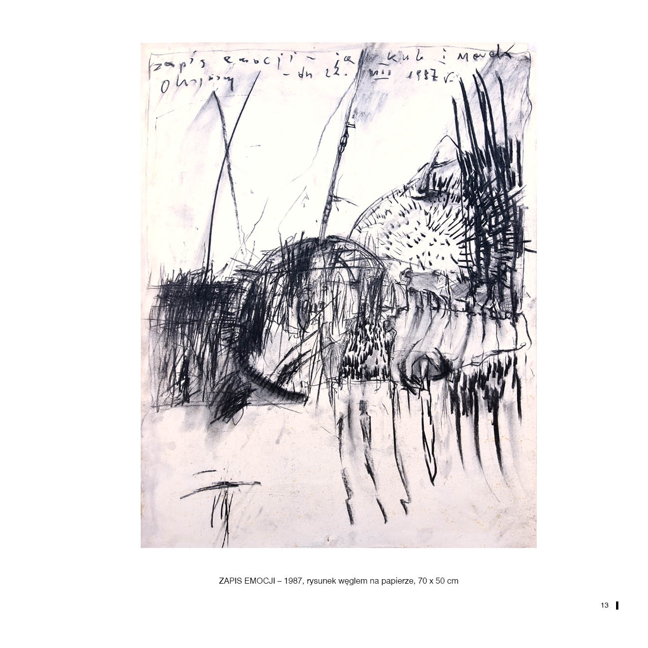 ZAPIS EMOCJI – 1987, rysunek węglem na papierze, 70 x 50 cm
