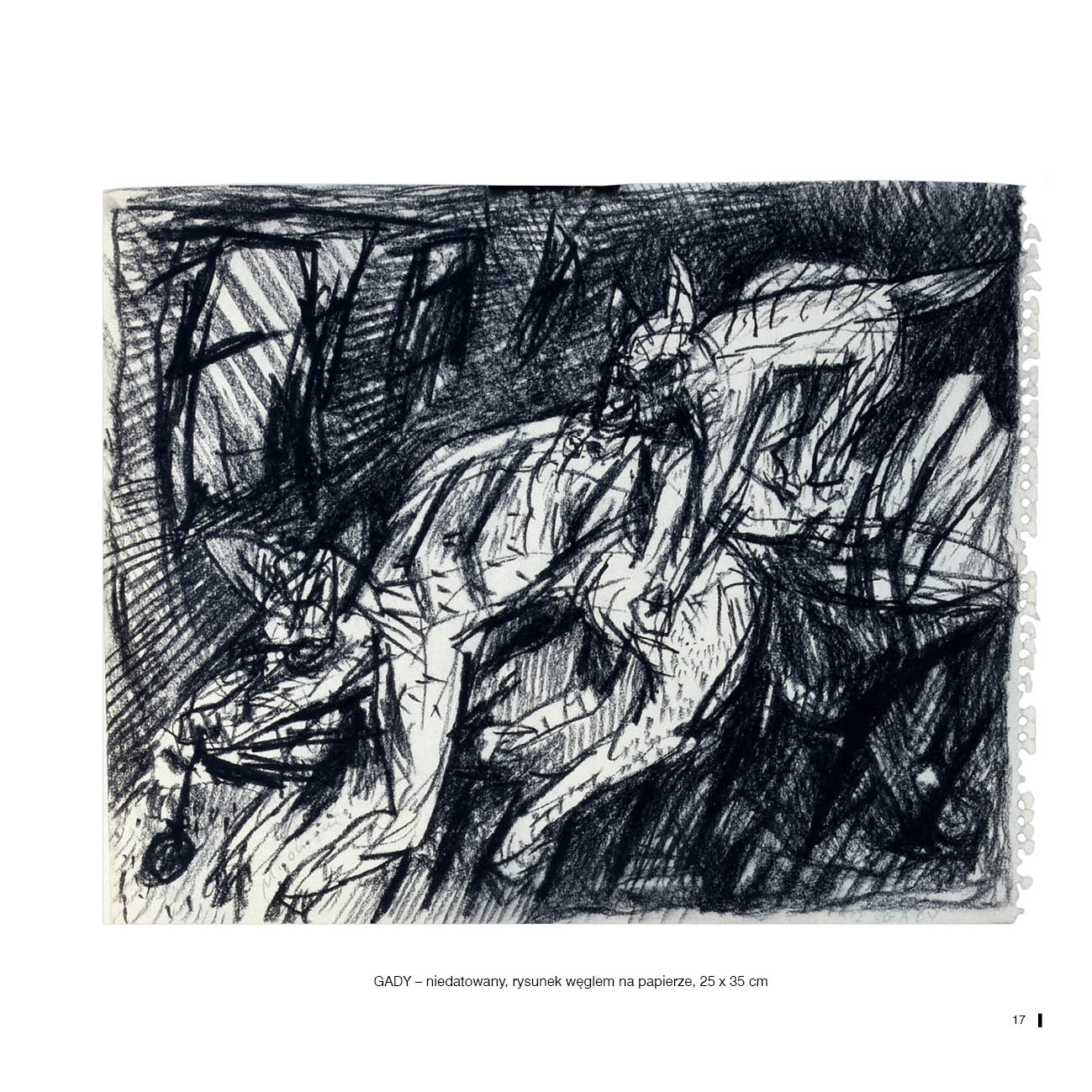 GADY – niedatowany, rysunek węglem na papierze, 25 x 35 cm